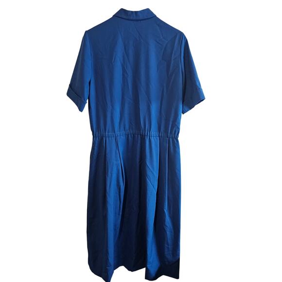 Vintage Handmade Shirt Dress Womens 1X Blue Lagenlook 80s Pleated Midi Retro - Picture 2 of 10